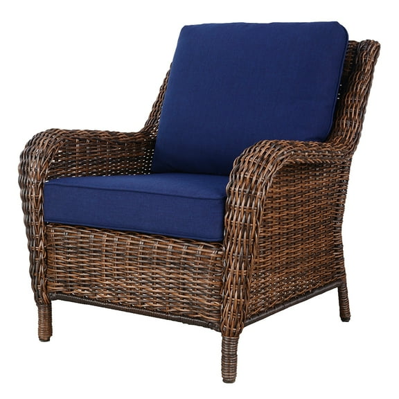 Patio Chairs Outdoor Wicker Armchair All-Weather UV-water Resistant Patio Furniture with Cushion,Navy Blue