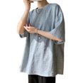 thumbnail image 3 of Camiseta de media manga para hombre, mezcla de algodón, elegante, holgada, transpirable, cuello redondo, Top informal para hombre, gris XL, 3 of 8