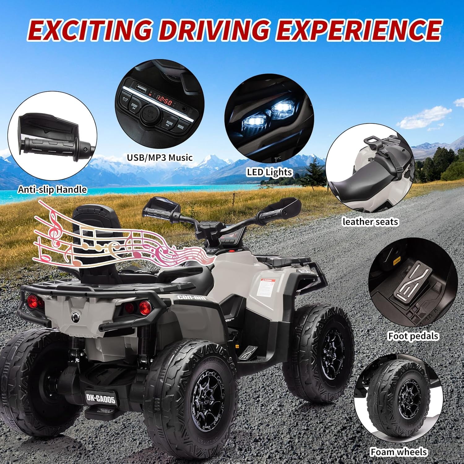 24V Licensed Can-Am Electric ATV for Kids,2 Seater Ride On Car Toy, 4WD Ride On Car with Bluetooth, Led Lights, Leather Seats, and 5 Mph Max Speed