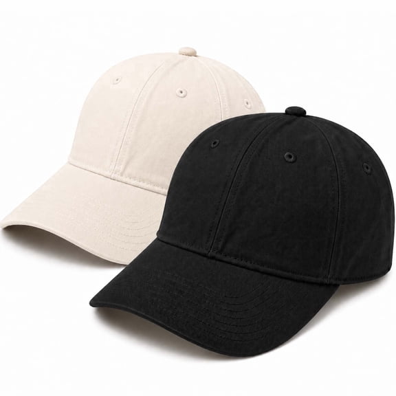 Gocvo 2 Packs Plain Baseball Cap for Men Women, Adjustable Size Baseball Hat for Casual and Sports Outfits, Black & Beige