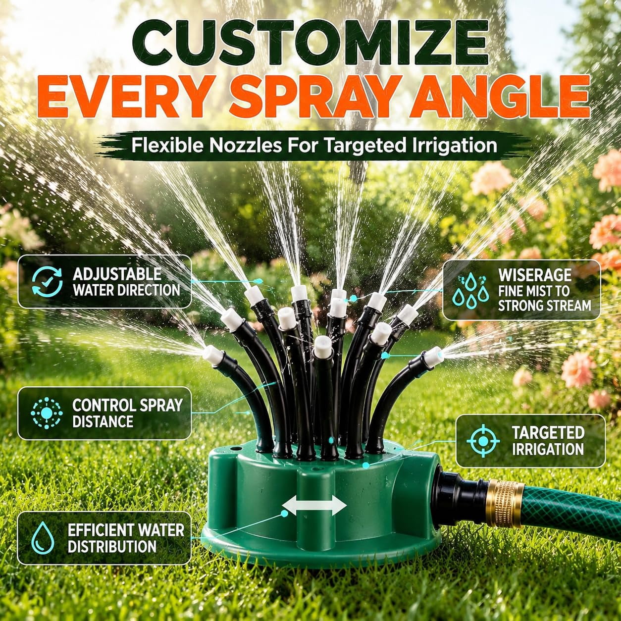EVHRZN 360°Multi-Directional Lawn Sprinkler, Stable Rotating Garden Watering Tool with Flexible Spray Nozzles, Roof Cooling Sprinkler for Yard, Backyard, Flowers, Grass, and Outdoor Summer Play
