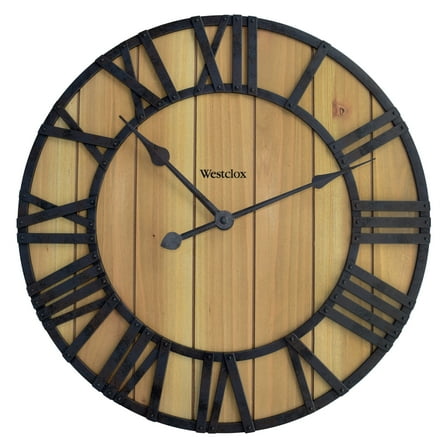 Westclox 16" Natural Wood Grain with Raised Roman Numerals & Iron Finish Wall Clock – Model# 38067