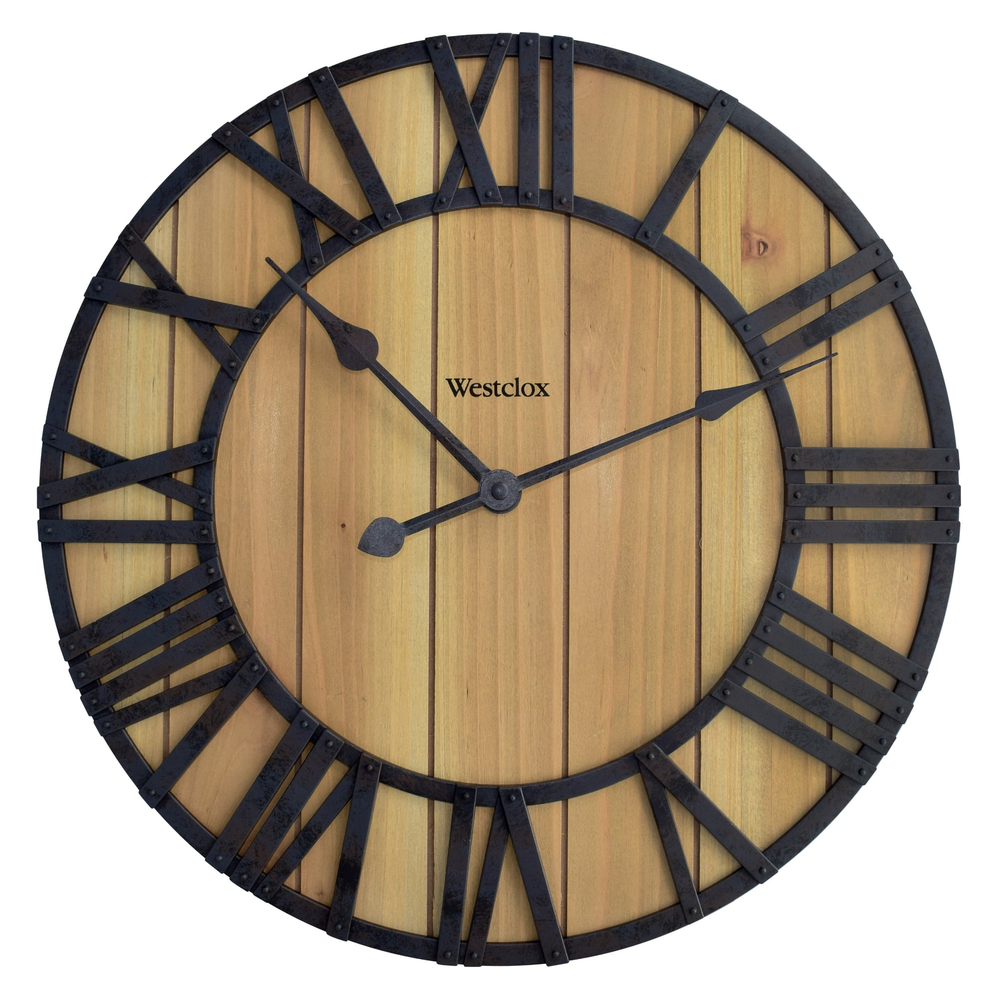 Westclox 16 Natural Wood Grain with Raised Roman Numerals & Iron Finish Wall Clock – Model# 38067