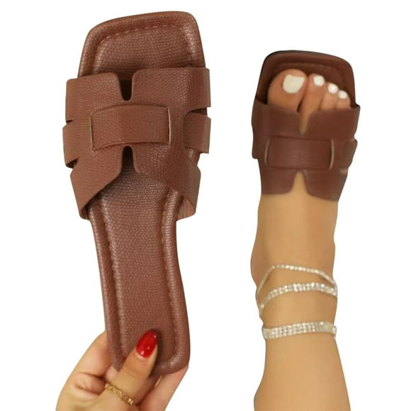 Kayannuo Summer Slippers for Women Clearance Indoor Outdoor Women's Rectang Toe Casual Flat Sandals Solid Color Open Toe Non Slip Shoes Outdoor Versatile Slippers