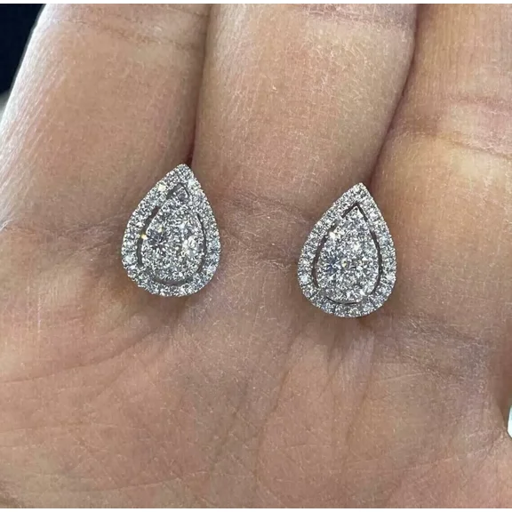 2Ct Round Cut Lab Created Diamond Women's Cluster Stud Earrings 14k White Gold Plated