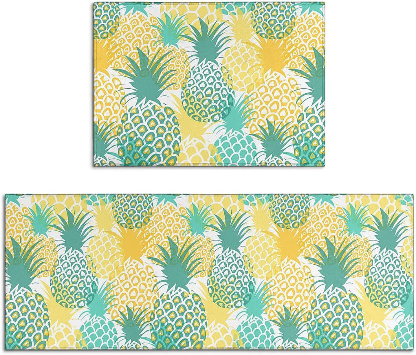 Kitchen Rugs and Mats Non Skid Washable Sets with Rubber Backing Pineapple Kitchen  Mat Set of 2 Farmhouse Low-Profile Floor Mat for Home Front Door Holiday  Decor(17x29 +17x47 Inch 