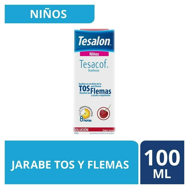 Jarabe para tos Tesalon Tesacof Niños Bromhexina 80 mg sabor cereza 100 ml con pipeta dosificadora