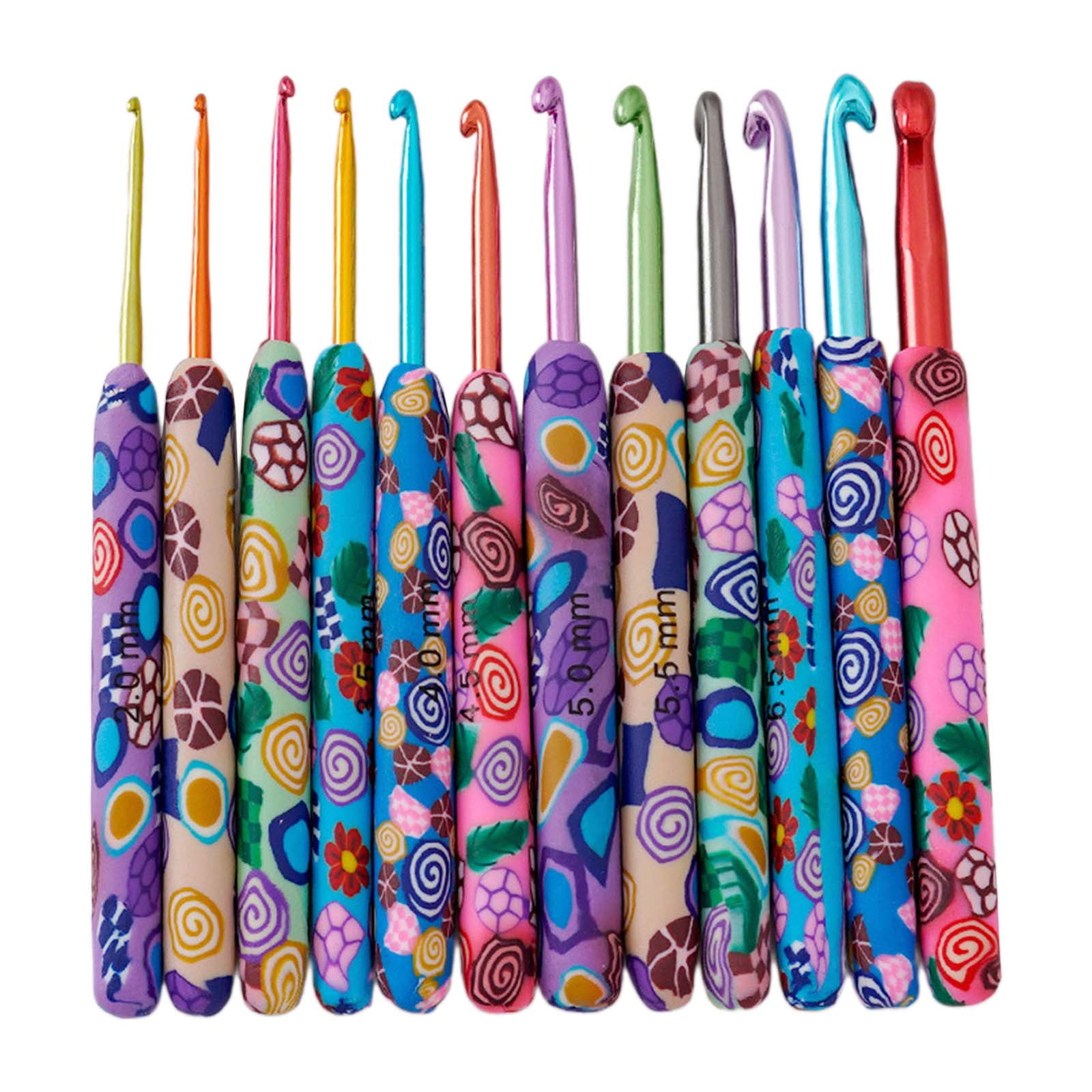 12 Pieces 2.0mm-8.0mm Crochet Hook Set Ergonomical Crochet Needle Colorful Knitting Needle for Crocheting Knitting