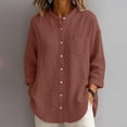 thumbnail image 2 of Cmfcve Button Down Shirts for Women Cotton Blend 3/4 Sleeves Dressy Tops Work Casual Solid Collared Blouses, 2 of 6