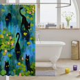 thumbnail image 3 of Manfei Country Black Cat Shower Curtain 72Wx84L, Lily Pond Bathroom Shower Curtain, Teal Green, 3 of 5