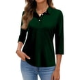 thumbnail image 3 of Womens 3/4 Length Sleeve Polo Shirts Business Casual Collared V Neck Tops Summer Cotton 5 Buttons Polos Tshirts,Dark Green XL, 3 of 6