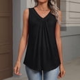 thumbnail image 3 of Kixjoy Tank Tops for Women Loose Fit V Neck Tank Top Sleeveless Fashion Pleated Tunic Tops Vacation Basic Lounge Soft Womens Summer Tops, Black L, 3 of 6