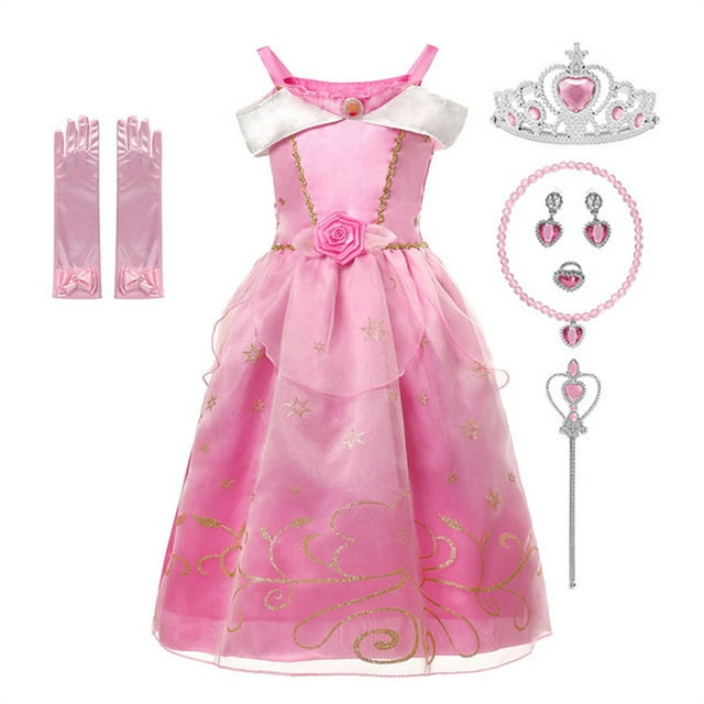 HAWEE Costume de Princesse Aurore de Luxe pour Filles, Parfait pour les Fêtes, l'Halloween et le Jeu de Rôle, avec Accessoires