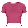 thumbnail image 5 of Fartey Crop Tops for Women Soft Comfy Crewneck Short Sleeve Shirts Slim Fit Summer T Shirts Solid Color Tees Y2k 2025 Trendy Blouses Hot Pink M, 5 of 7