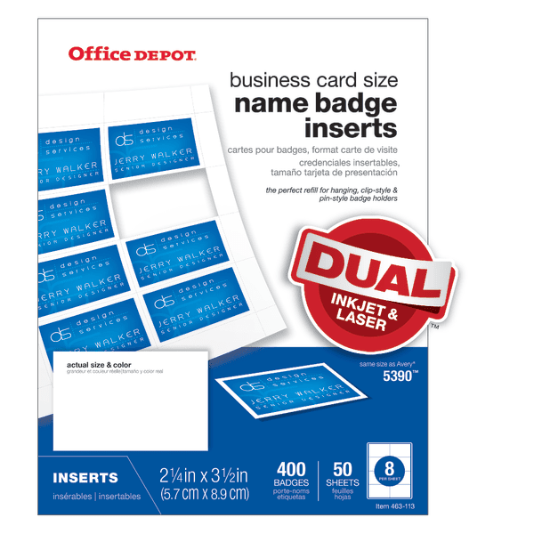 Office Depot Badge Inserts, 2 1/4in. x 3 1/2in., White, Pack Of 400