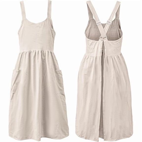 mlp002 Cotton Linen Apron Cross Back Work Apron for Women with Pockets Pinafore Dress X Cross Halter Apron for Chef Gardening