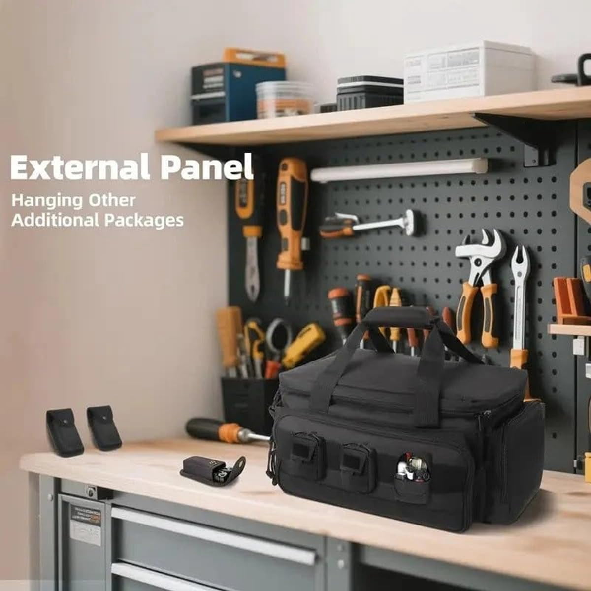 14-Inch Heavy-Duty Canvas Tool Bag, Large Wide-Mouth Utility Tote with Ergonomic Handle, Adjustable Shoulder Strap, Perfect for Electricians, Plumbers, Handymen