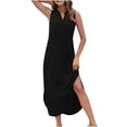 thumbnail image 2 of LLYWEY Women's Casual Satin Mini Dress - Ruched Front Sleeveless Round Neck with Pockets Silky Summer Night Dress, 2 of 7
