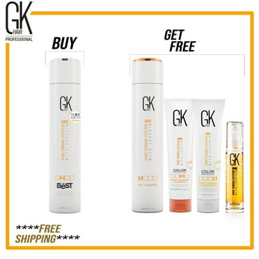 GK HAIR Global Keratin The Best (10.1 Fl Oz/300ml) Smoothing Keratin Hair Treatment - Professional Brazilian Complex Blowout Straightening For Silky Smooth & Frizz With Free Products