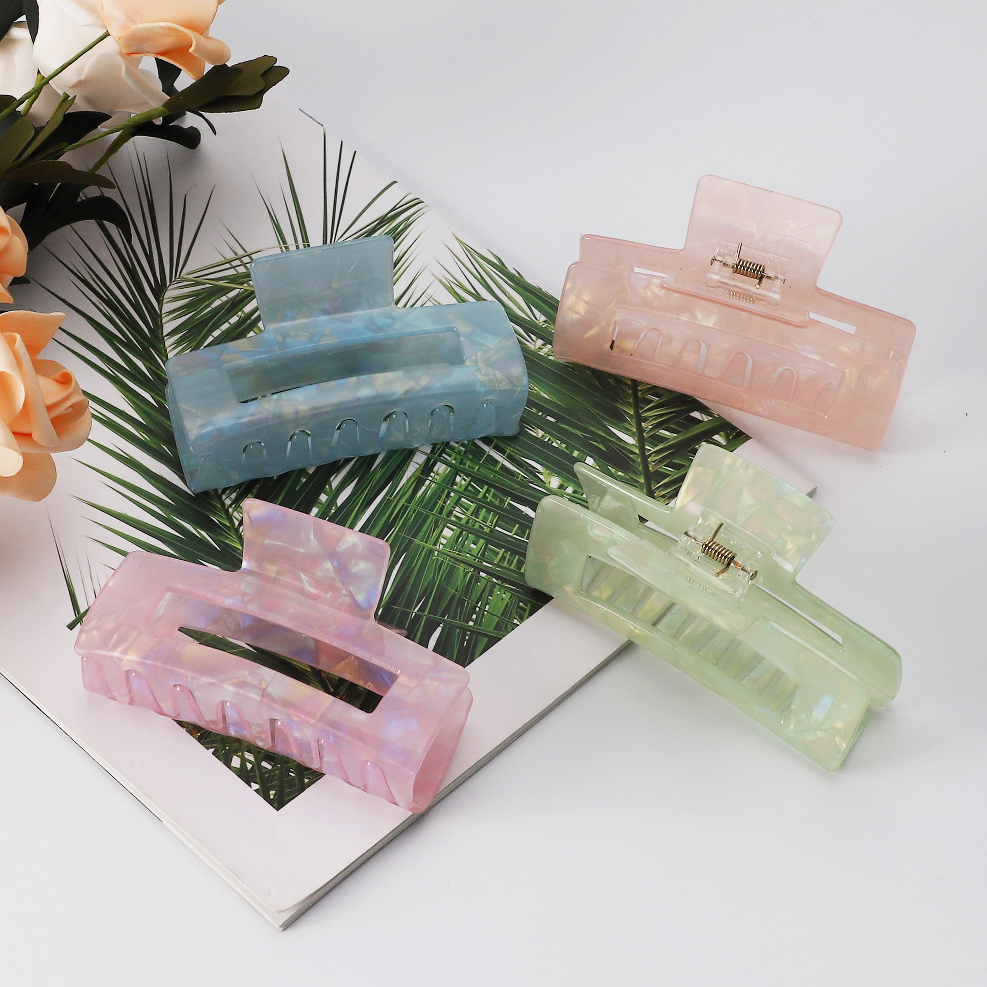 NOMADIC NOOK 4 Pcs Hair Caw Clips French Hair Clips Tortoise Hair Clips Large Hair Claw Clips for Women Green&Pink&Purple&Blue