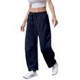 thumbnail image 3 of GILIGEGE Women's Barrel Leg Sweatpant Drawstring Elastic Waisted Wide Leg Pants Casual Cotton Palazzo Baggy Gym Trousers Drawstring Sweat Pants with Pockets Casual Loose Sweat Pants Lounge Pant, 3 of 8