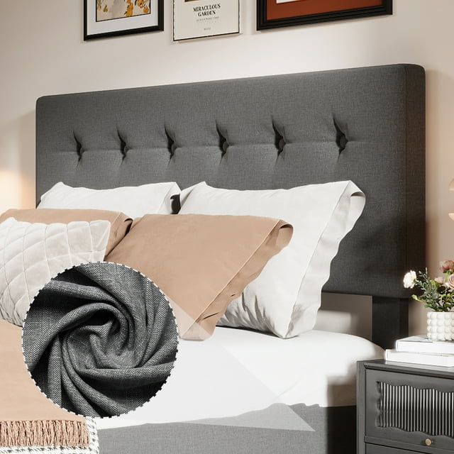 Full Size Platform Bed Frame with 4 Storage Drawers & Headboard,Faux Leather or Linen, Button Tufted Platform, Strong Wooden Slats,No Box Spring Needed