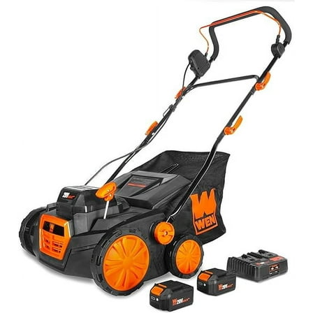 WEN 15" 20V Cordless Electric Dethatcher and Scarifier Walk-Behind Lawn Mower