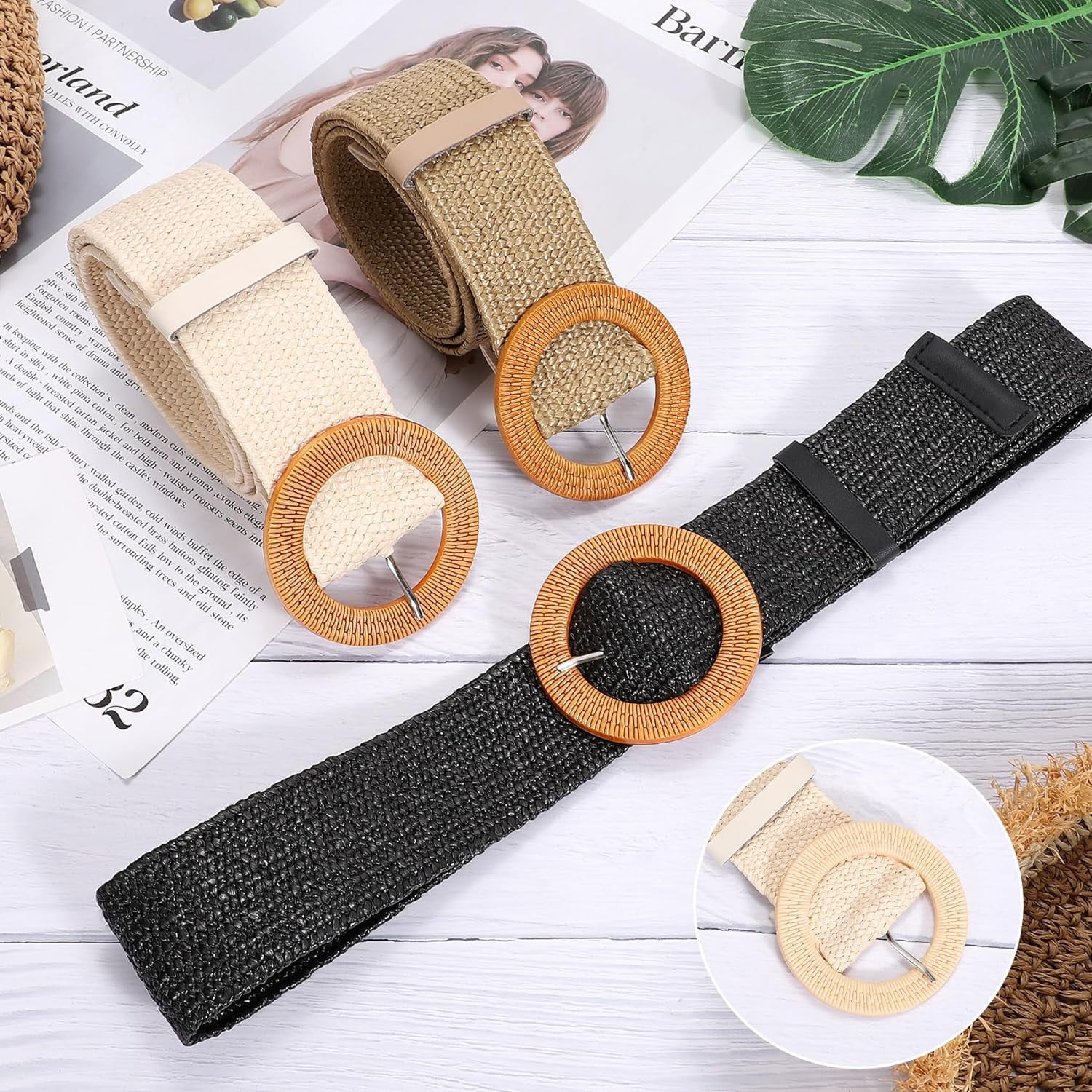 4558 4pcs Straw Woven Belt, Elastic Stretch Waist Belt For Women, Fashion Womens-Straw-Woven-Elastic-  main image 3