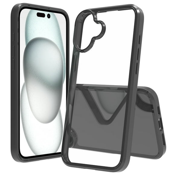 for iPhone 16 Case, Luxury Clear Ultra Slim Anti-Scratch Shockproof Non-Yellowing Acrylic Hard Back Protective Lightiweght Phone Case Cover Fit for iPhone 16 - Black