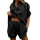thumbnail image 1 of Conjunto de chándal de 2 piezas para mujer: blusa holgada con botones y pantalones cortos elásticos de cintura alta - Poliéster, color liso, ropa informal/de estar por casa, conjuntos de verano, 1 of 4