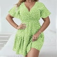 thumbnail image 1 of Robes pour Femmes Femmes Grande Taille Imprimé Taille Élastique Col en V Manches Courtes Robe en Liquidation, 1 of 6