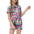 thumbnail image 2 of Ediodpoh Ensemble Décontracté pour Filles 2 Pcs Ensembles Pyjamas pour Enfants Imprimé Graphique Chemise à Manches Courtes à Boutons Shorts Ensemble de Pyjama Tenue pour Enfants Multicolore_024 6-7 Ans, 2 of 4
