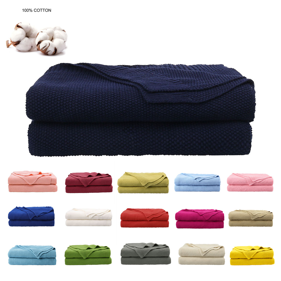Cotton Cable Knit Throw Blanket for Couch Sofa Chair Soft Knitted Throw