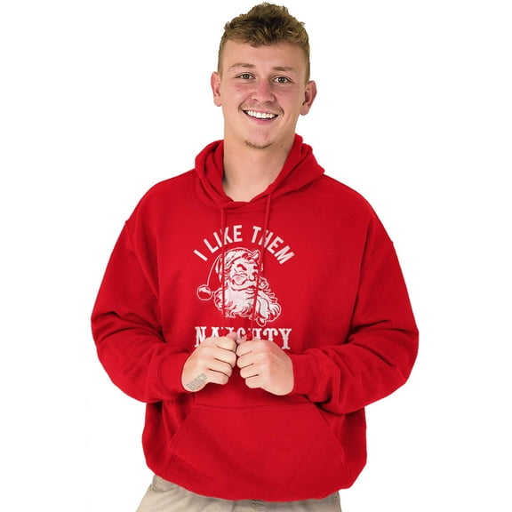 Funny Xmas Santa I Like Them Naughty Hoodie Hooded Sweatshirt Men Brisco Brands M