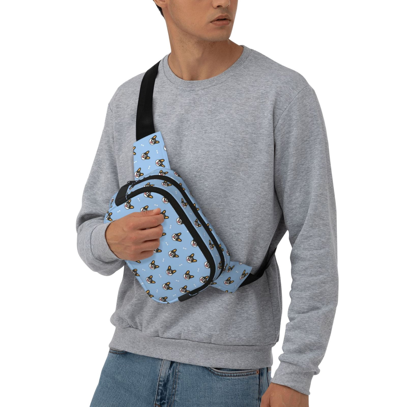 Picia Corgi Dog Print Square Double-Layer Waist Bag Mini Adjustable Waist Belt Bag Exercise Running Travel Hiking