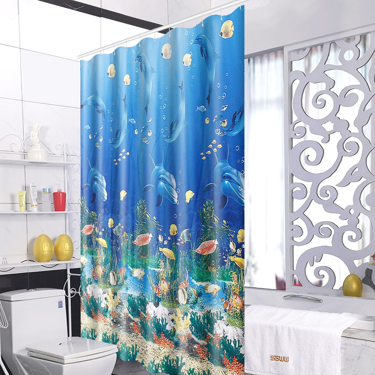 71''x71'' Dolphin Shower Curtain,Waterproof Polyester Ocean Themed