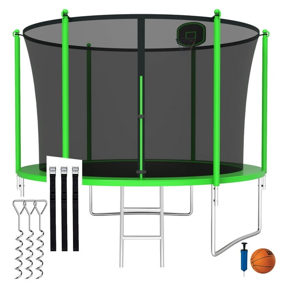 CITYLE Trampoline 10FT Trampoline for Kids and Adults, Outdoor Trampoline with Enclosure Net, Backyard Trampoline with Basketball Hoop, Wind Stakes, Ladder, Weather Resistant, Easy Assembly,Last Long