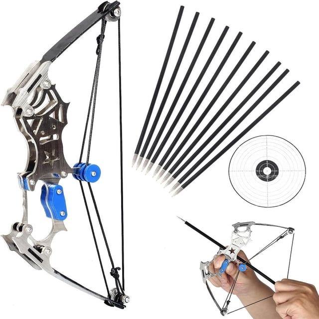 EASTIN Archery Mini Compound Bow and Arrow Set -Stainless Steel Mini Pocket Survival Hunting Bow Right/Left Hand for Target Shooting Practice Archery Entertainment Fun Gift