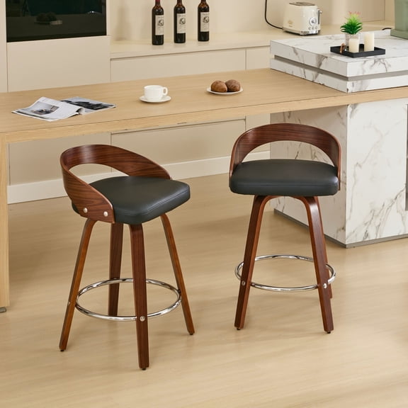 Set of two bar stools, 18.3-inch width | Swivel seats for flexible positioning | High-density sponge cushion for enhanced comfort