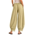 thumbnail image 5 of TEAJOPSUU Womens Cropped Lace Hem Pants Flowy Drawstring Elastic High Waisted Culottes Pants with Pockets Casual Wide Leg Palazzo Trousers Yellow, 5 of 7
