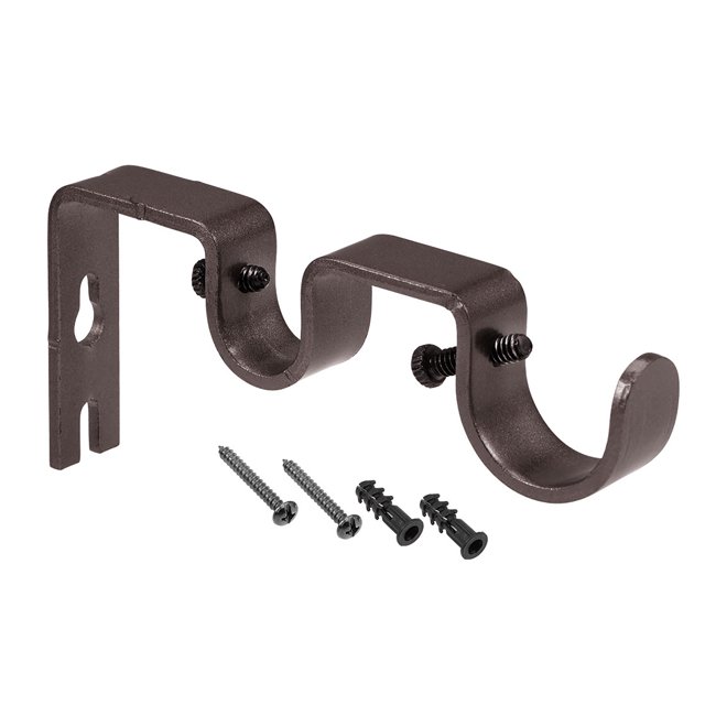 Soporte para varilla de cortina, soporte doble de hierro para varilla de cortina de 18mm 27mm, 122 x 51 x 16mm Marrón