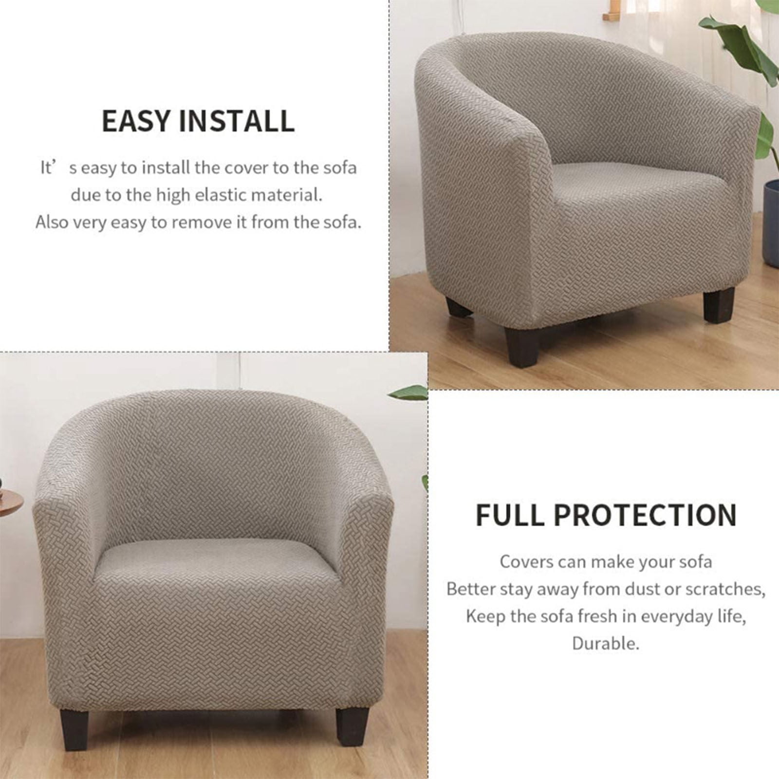 Stretch Club Chair Slipcover Tub Chair Covers, 1 Piece Armchair Covers Jacquard Sofa Slipcover Armchair Covers Furniture Protector Tub Chair Slipcover For Tub Chair-Light gray