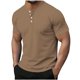 thumbnail image 2 of Blusas y camisas de manga corta y cuello redondo para hombre, blusa informal de poliéster de color liso con botones y cuello redondo a la moda para hombre., 2 of 5