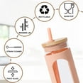 thumbnail image 4 of 600ml glass tumbler, with bamboo cover and straw, spill-proof glass bottle, with silicone protective cover, without BPA.-flesh colour-flesh colour, 4 of 5