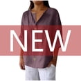 thumbnail image 4 of Summer Akafmk 3/4 Sleeve Shirts for Women,Summer Womens Button Up Top,New Solid Color V-neck Quarter Loose Cotton and Linen Top, 4 of 5
