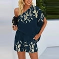 thumbnail image 2 of Lindreshi Womens 2 Piece Shorts Outfit Two-Piece Women's Summer Printed and Solid Shoulder Top and with Pocket Shorts Set Suit, 2 of 9