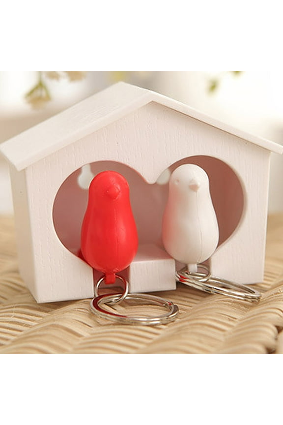 2Pcss Bird Keychain + 1Pc Sparrow Birdhouse Home Wall Mount Key Ring Holder Decor