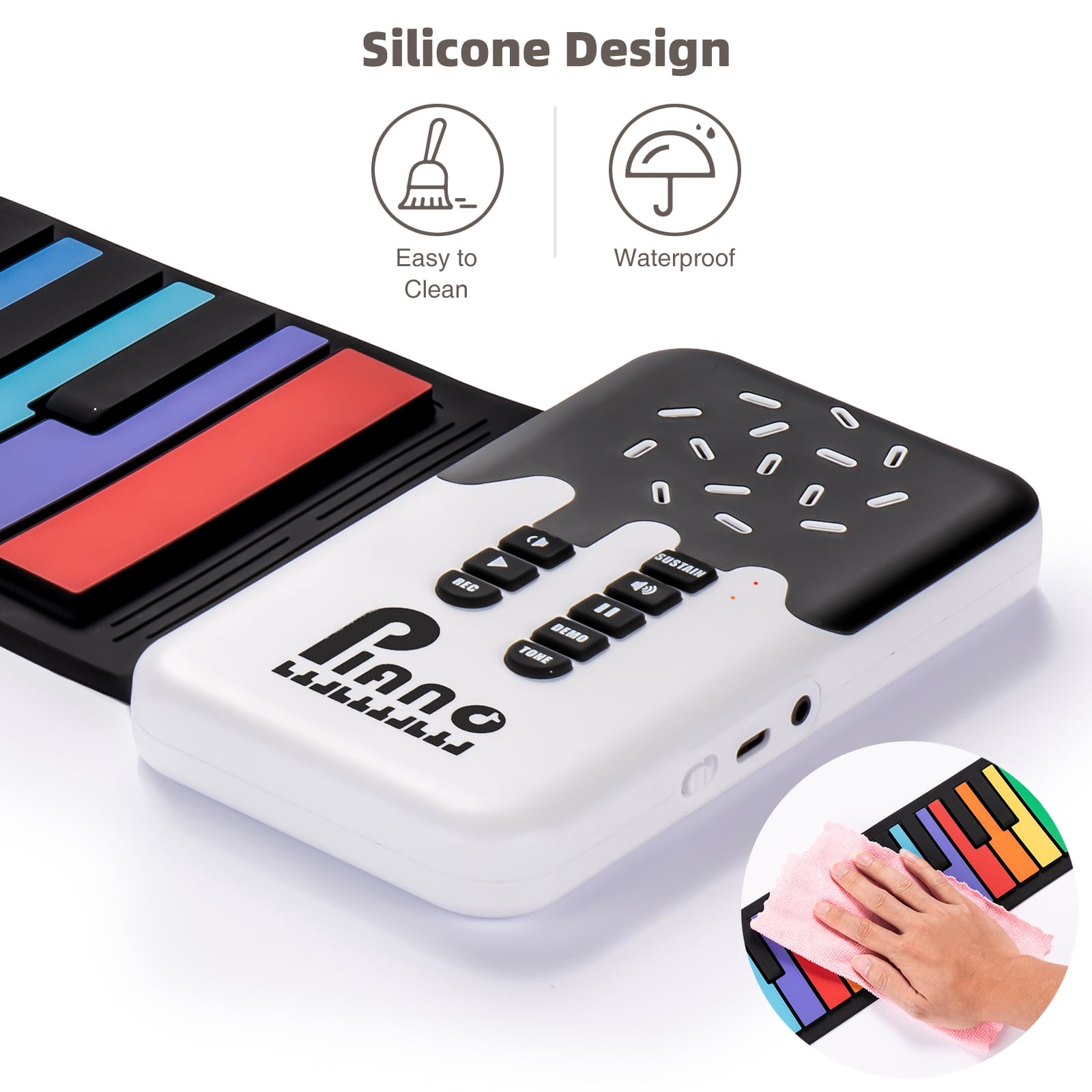 POGOLAB 49 Key Roll Up Keyboard Piano Portable Digital Electric Foldable Piano Keyboard Rechargeable 8 Tones 6 Educational Demo Songs for Beginners Adults Gift
