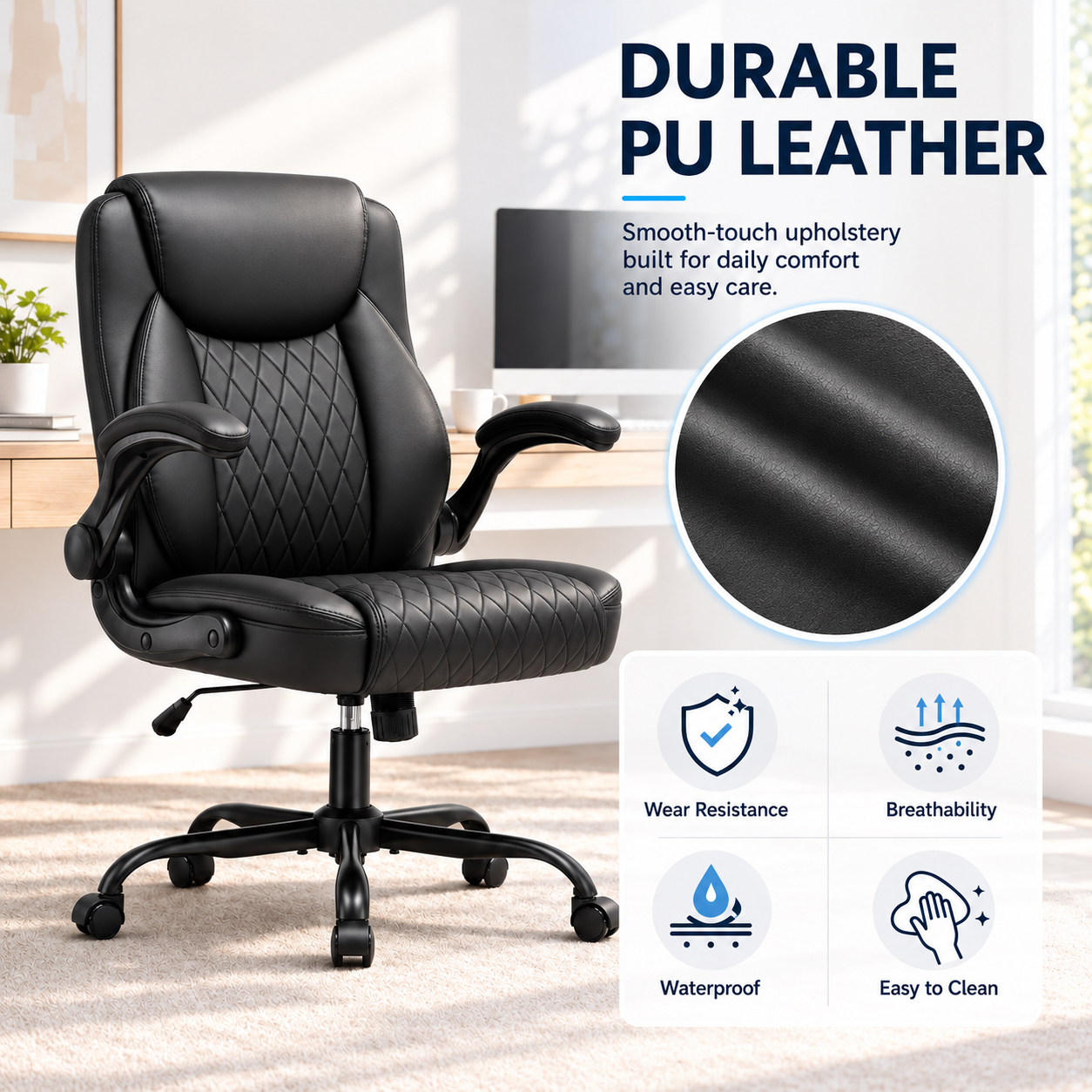 CloudRest Pro Ergonomic Office Chair, High-Back, Black Leather photo 6