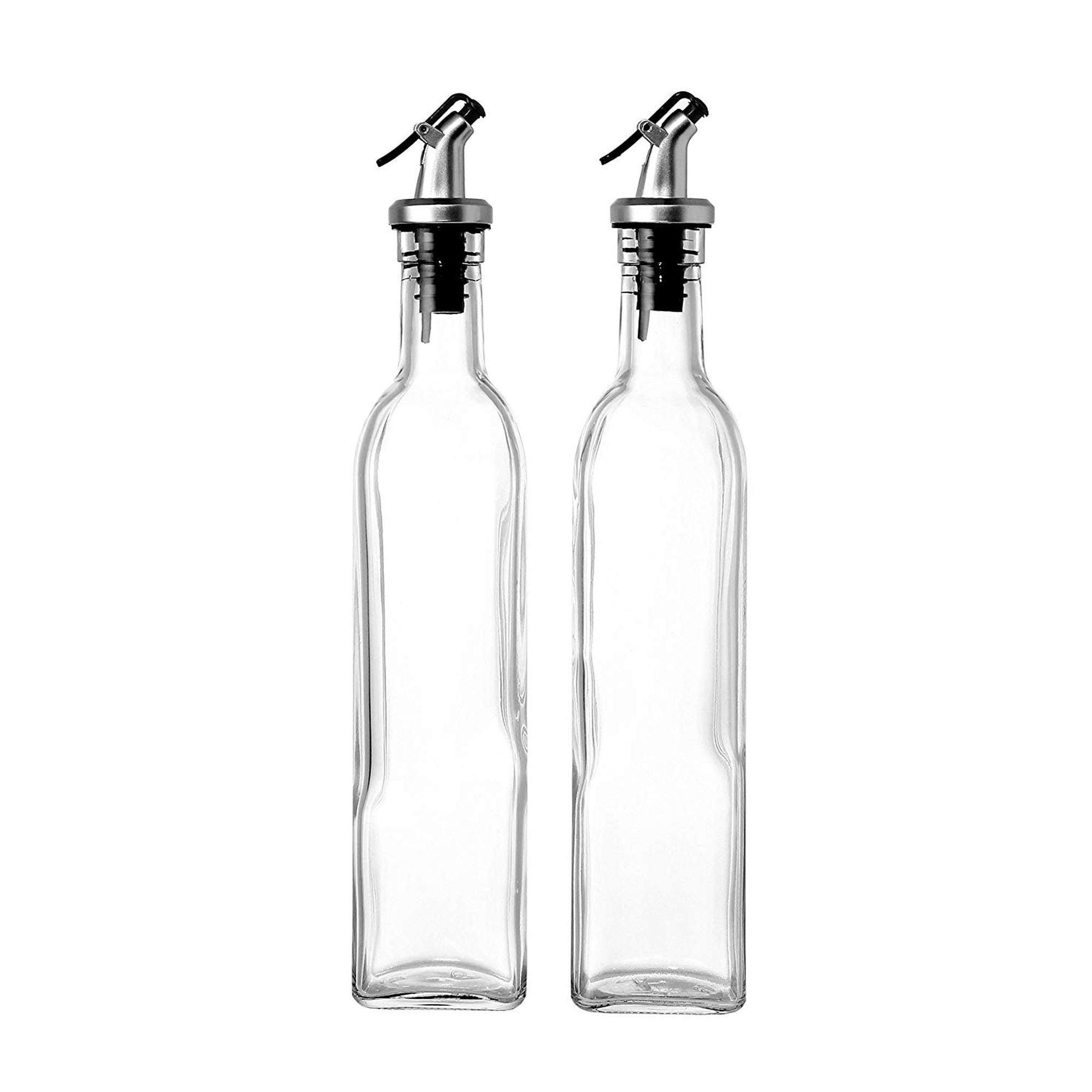 Dark Cruet with Extra Lids and Labels Clear Flip Top Pourer and Funnel Set 500ml Drip-Free Bottle with Stainless Steel Spout PrettyCare Olive Oil and Vinegar Dispenser Bottles 17oz